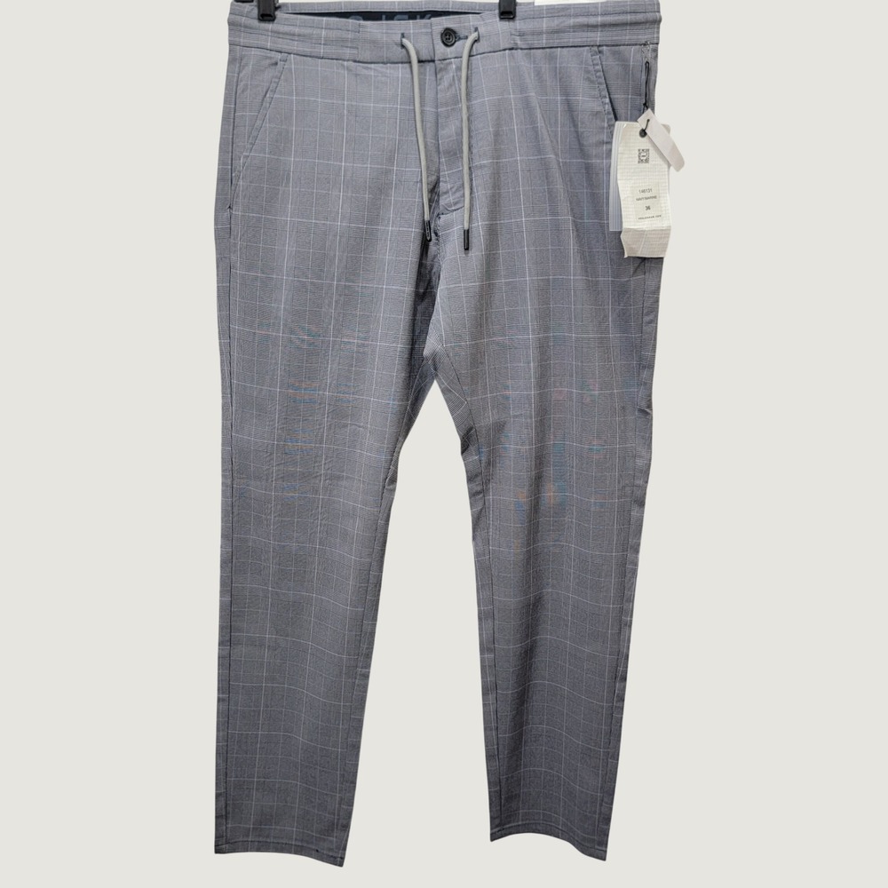 Projek Raw Bungee Flex Plaid Pants Mens 36x30 Navy Grey Classic Fit Stretch Pant